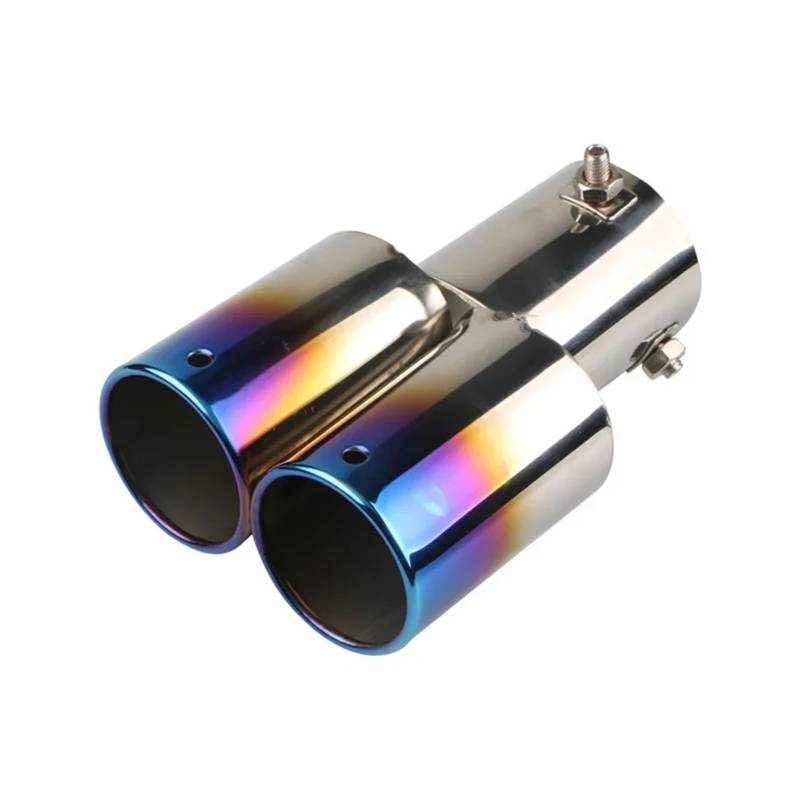 Auspuffblende 64 Mm Universal-Auspuffendrohr Mit Doppeltem Durchgang Auspuffschalldämpfer-Endrohr Aus Edelstahl Rohrverkleidung Modifiziertes Auspuffendrohr Auto Auspuff Schalldämpfer(Flat mouth-Blue) von WALEQW
