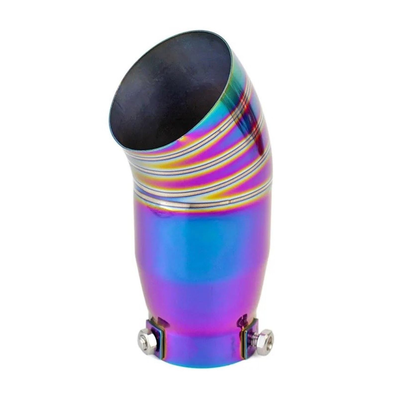 Auspuffblende 64mm Auspuffrohrspitze 25 Zoll Edelstahl Chrom Regenbogen Schwarz Gold Burnt Blue Schalldämpfer Endrohr 25 Zoll JDM Universal Auto Auspuff Schalldämpfer(Rainbow) von WALEQW