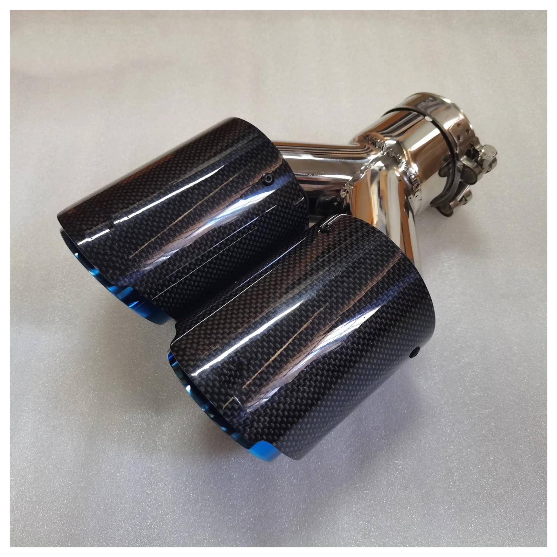 Auspuffblende Auto-Auspuffendrohr-Modifikation Dual Blue Pipe Automobil-Doppelauspuffschalldämpfer-Endrohr Aus Glänzender Kohlefaser Für Universal Auto Auspuff Schalldämpfer(73MM IN 101MM Out) von WALEQW