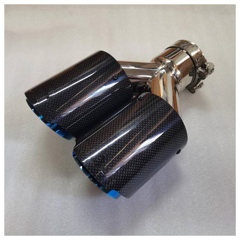 Auspuffblende Auto-Auspuffendrohr-Modifikation Dual Blue Pipe Automobil-Doppelauspuffschalldämpfer-Endrohr Aus Glänzender Kohlefaser Für Universal Auto Auspuff Schalldämpfer(73MM IN 101MM Out) von WALEQW