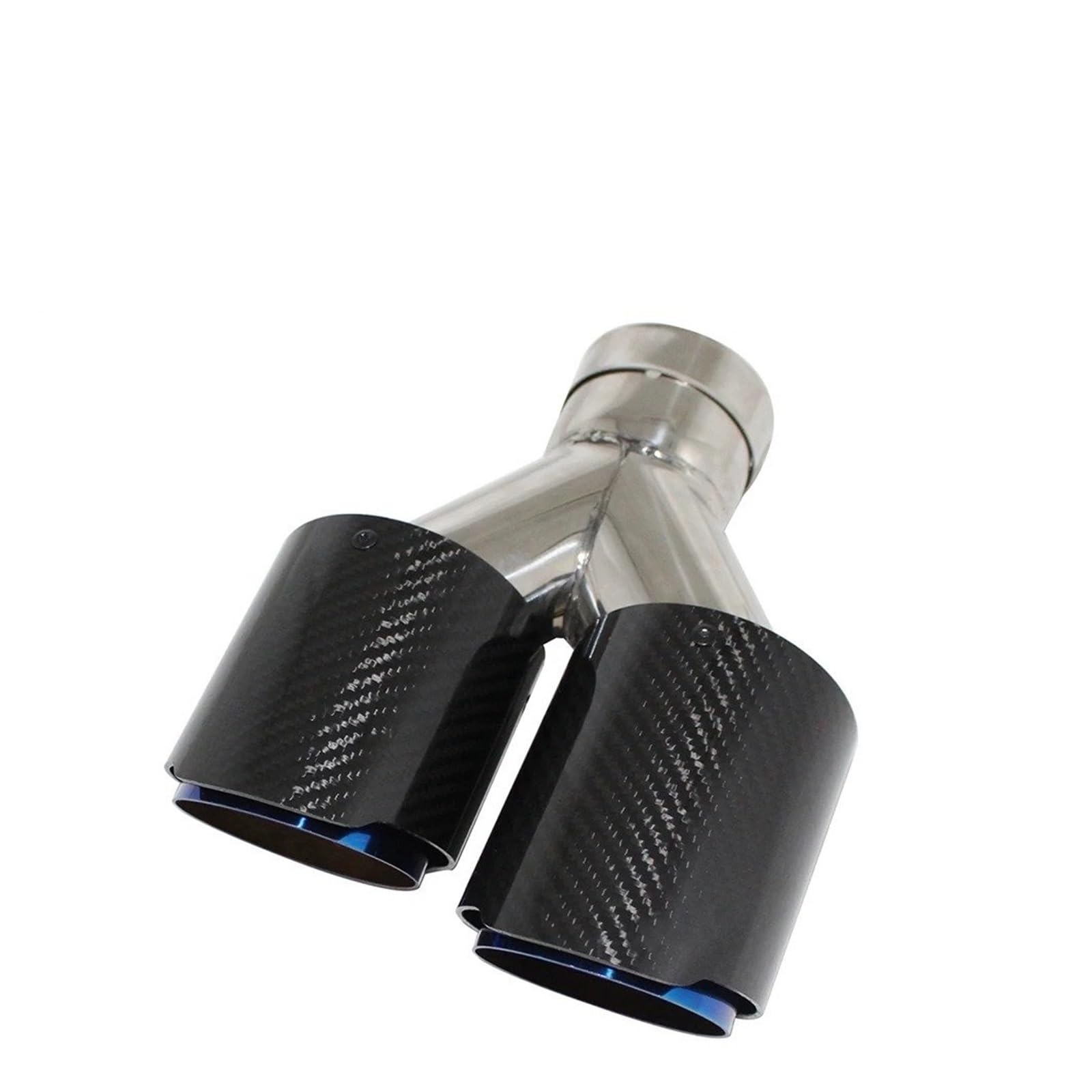 Auspuffblende Auto-Schalldämpferspitze Aus Kohlefaser Glänzend Y-Form Doppelter Ausgang Auspuffrohr Schalldämpfer Düsendekoration Universell Rostfrei Blau Auto Auspuff Schalldämpfer(Left 51mm-89mm) von WALEQW