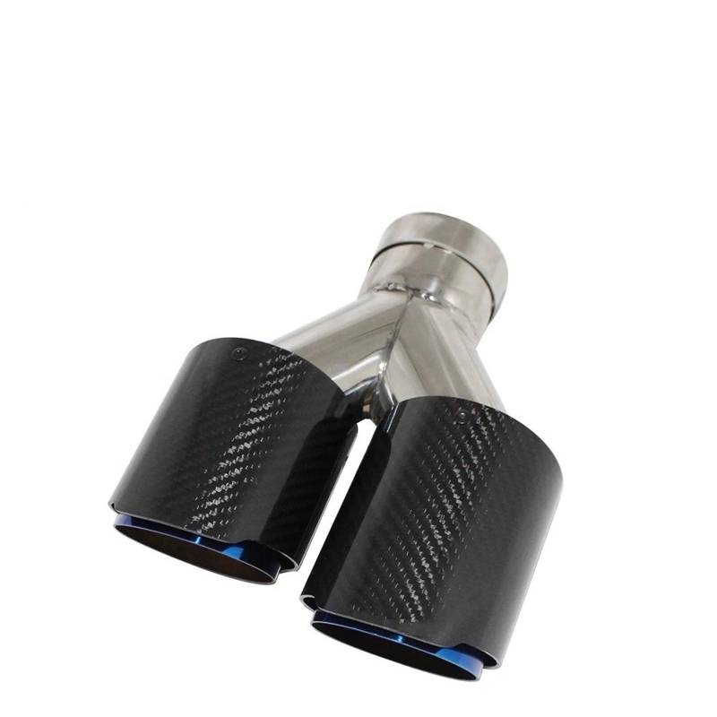 Auspuffblende Auto-Schalldämpferspitze Aus Kohlefaser Glänzend Y-Form Doppelter Ausgang Auspuffrohr Schalldämpfer Düsendekoration Universell Rostfrei Blau Auto Auspuff Schalldämpfer(Left 77mm-101mm) von WALEQW