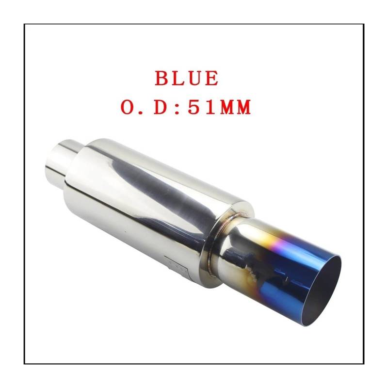 Auspuffblende Autoauspuff Schalldämpfer Endstück Universal Edelstahl Auspuffanlagen Rennschalldämpfer 2" 25"Bis 3" Blau Silber Auto Auspuff Schalldämpfer(Blue 51MM) von WALEQW