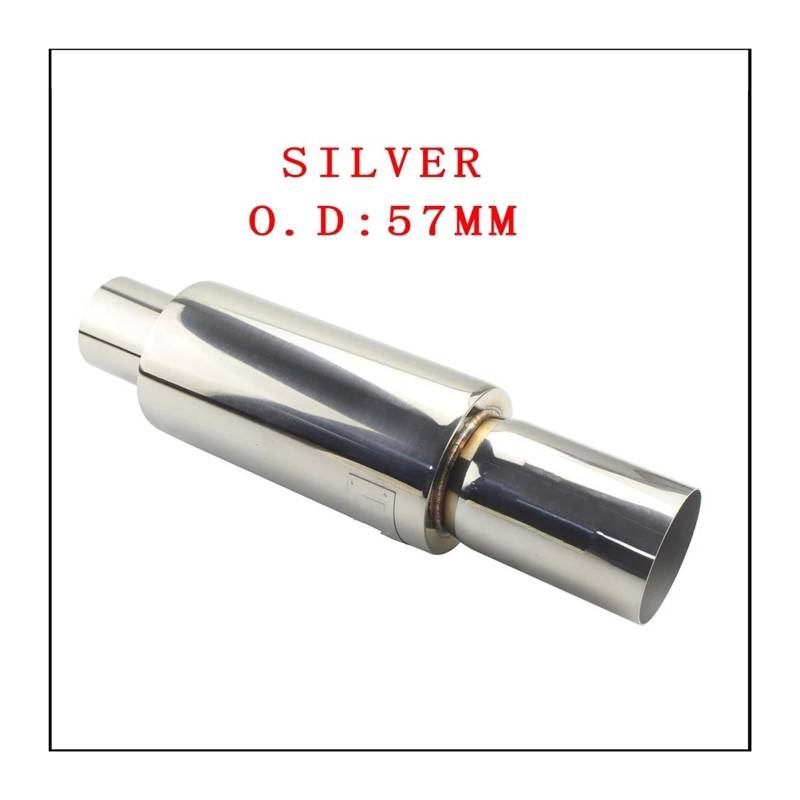 Auspuffblende Autoauspuff Schalldämpfer Endstück Universal Edelstahl Auspuffanlagen Rennschalldämpfer 2" 25"Bis 3" Blau Silber Auto Auspuff Schalldämpfer(Silver 57MM) von WALEQW