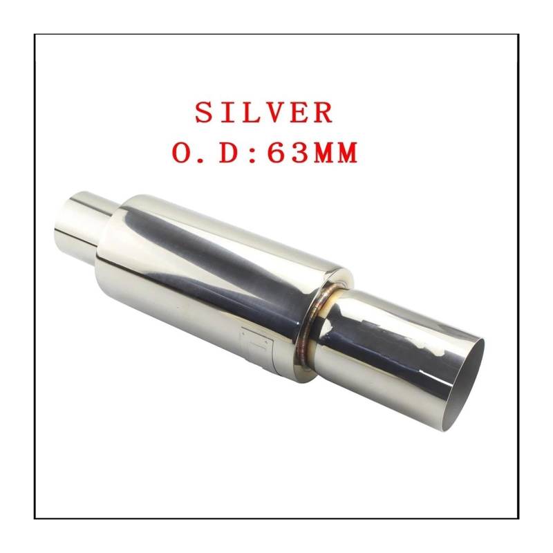 Auspuffblende Autoauspuff Schalldämpfer Endstück Universal Edelstahl Auspuffanlagen Rennschalldämpfer 2" 25"Bis 3" Blau Silber Auto Auspuff Schalldämpfer(Silver 63MM) von WALEQW