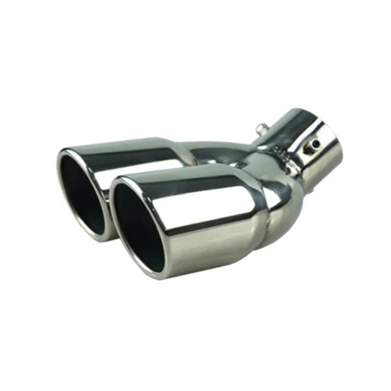 Auspuffblende Dual Outlet Auto Auspuffrohr Spitze Schalldämpfer Endrohr Universal Edelstahl Schnittstelle 63 76MM Einlass Abgassystem Auto Auspuff Schalldämpfer(63mm Silver Bent) von WALEQW