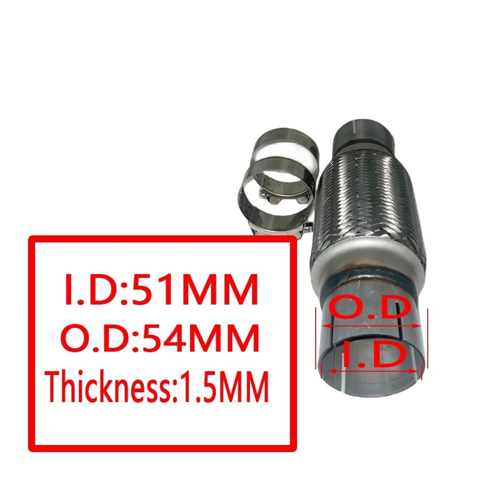 Auspuffblende Universal Auto Auspuffrohr Teleskop Flexible Verbindung Braid Balg Edelstahl Schalldämpfer Rohr Stecker Geschweißt Auto Auspuff Schalldämpfer(Slotting I.D51MM) von WALEQW