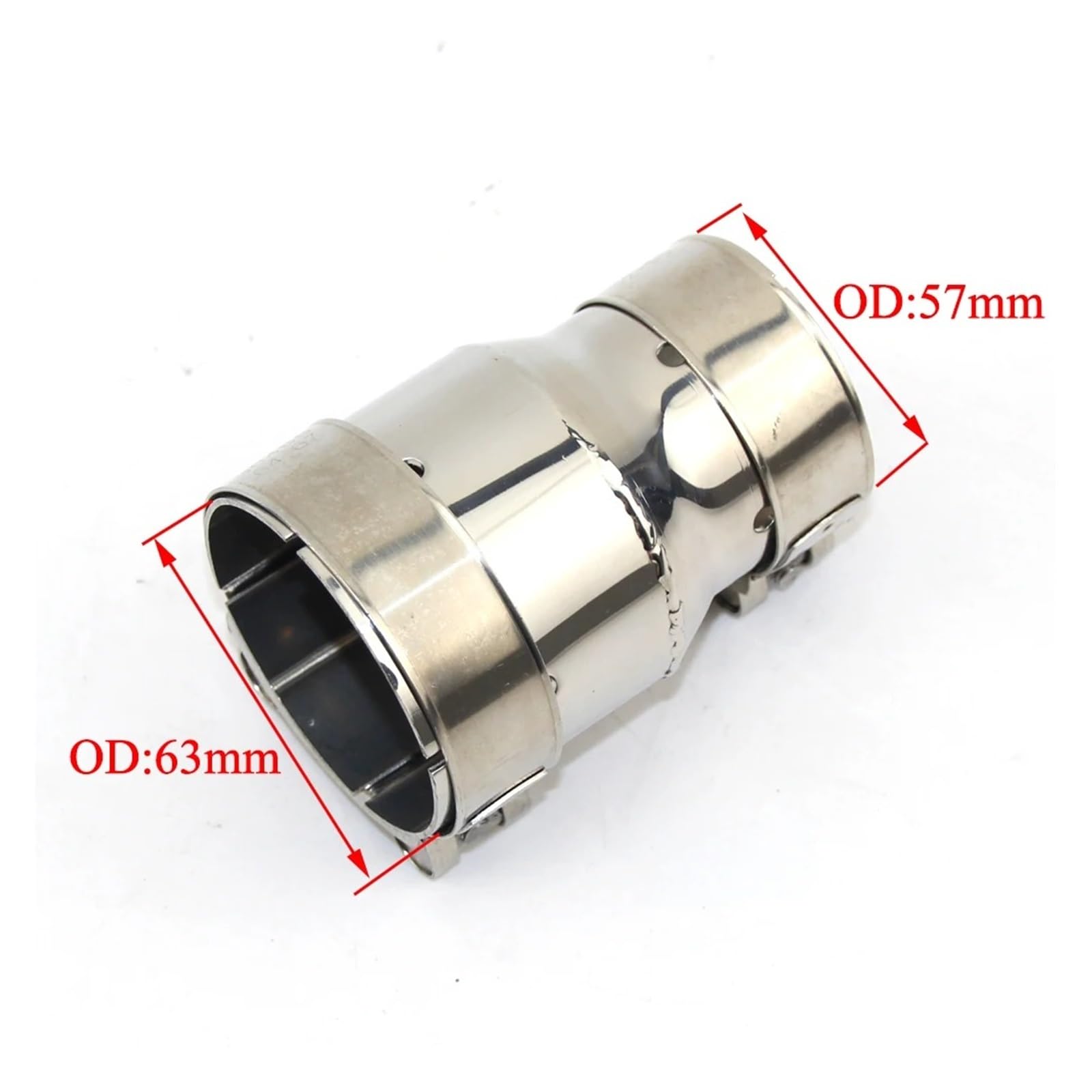 Auspuffblende Universal Auto Edelstahl Standard Auspuff Reduzierstück Verbindungsrohr 54mm Aus 66mm Außendurchmesser Auto Auspuff Schalldämpfer(OD 57-63) von WALEQW