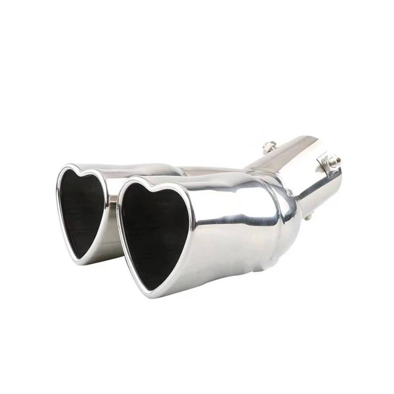Auspuffblende Universeller Herzförmiger Auto-Auspuffendrohr-Schalldämpfer 25 Zoll Herzkante Auto-Edelstahl-Auslass-Schalldämpfer-Endrohr Auto Auspuff Schalldämpfer(Curved Silver) von WALEQW