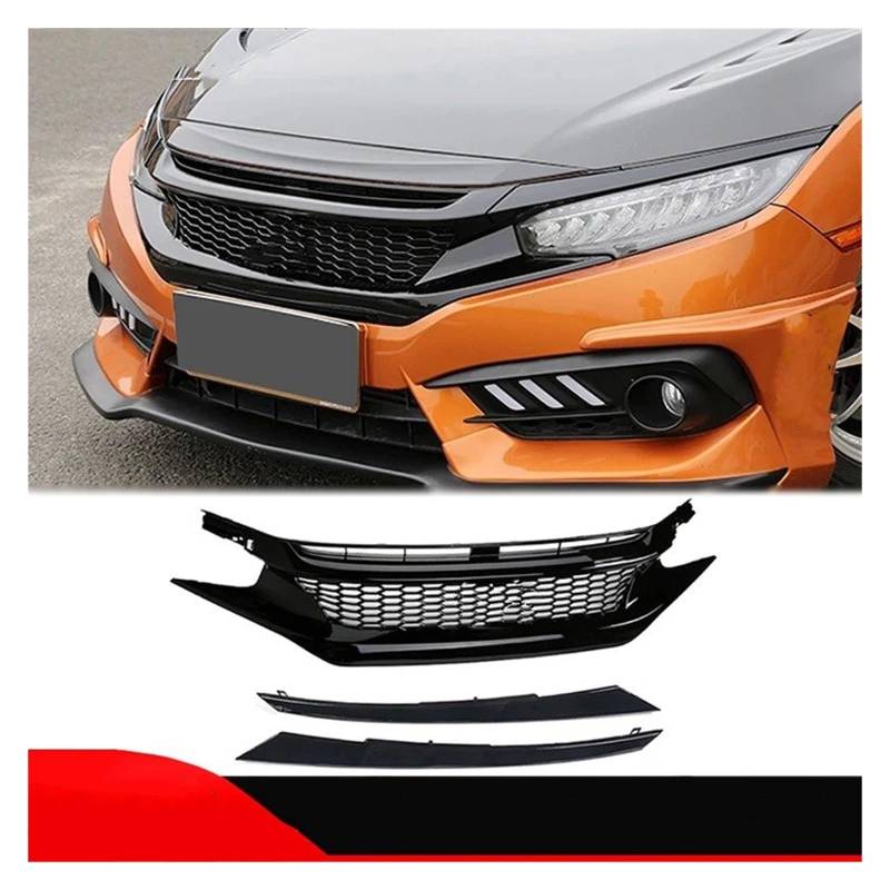 Kühlergrill Grill Fronthaubengrill Racing Stoßstangengrill Außenzubehör Für Civic 10. 2016 2017 2018 2019 2020 2021 Schwarzer Ansauggrill Nieren Kühlergrill(2021 Red-A) von WALEQW