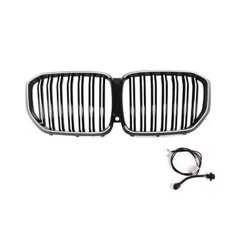 Kühlergrill Grill Niere Vorne Racing Grill Mit Licht Für X5 Für X5M Für G05 2019 2020 2021 2022 2023 Schwarz Oberen Stoßstange Haube Mesh Grid Nieren Kühlergrill von WALEQW