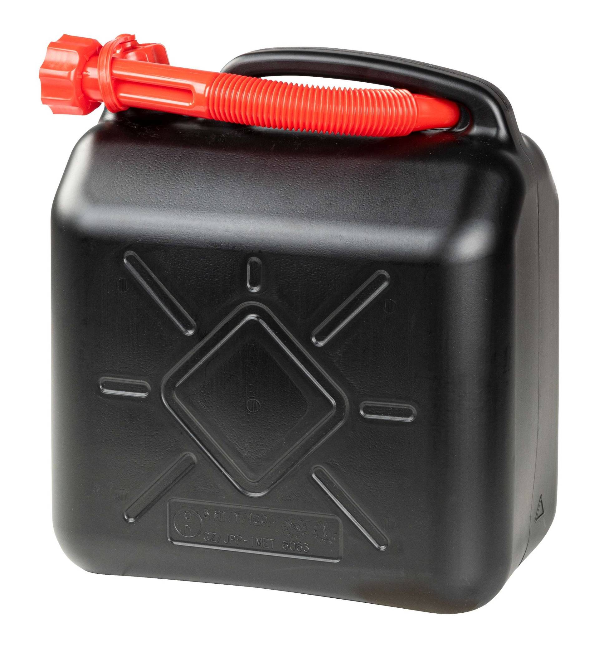 Benzinkanister 10 Liter, Krafstoffkanister UN-geprüft, Reservekanister mit Sicherheitsverschluss schwarz/rot von WALSER