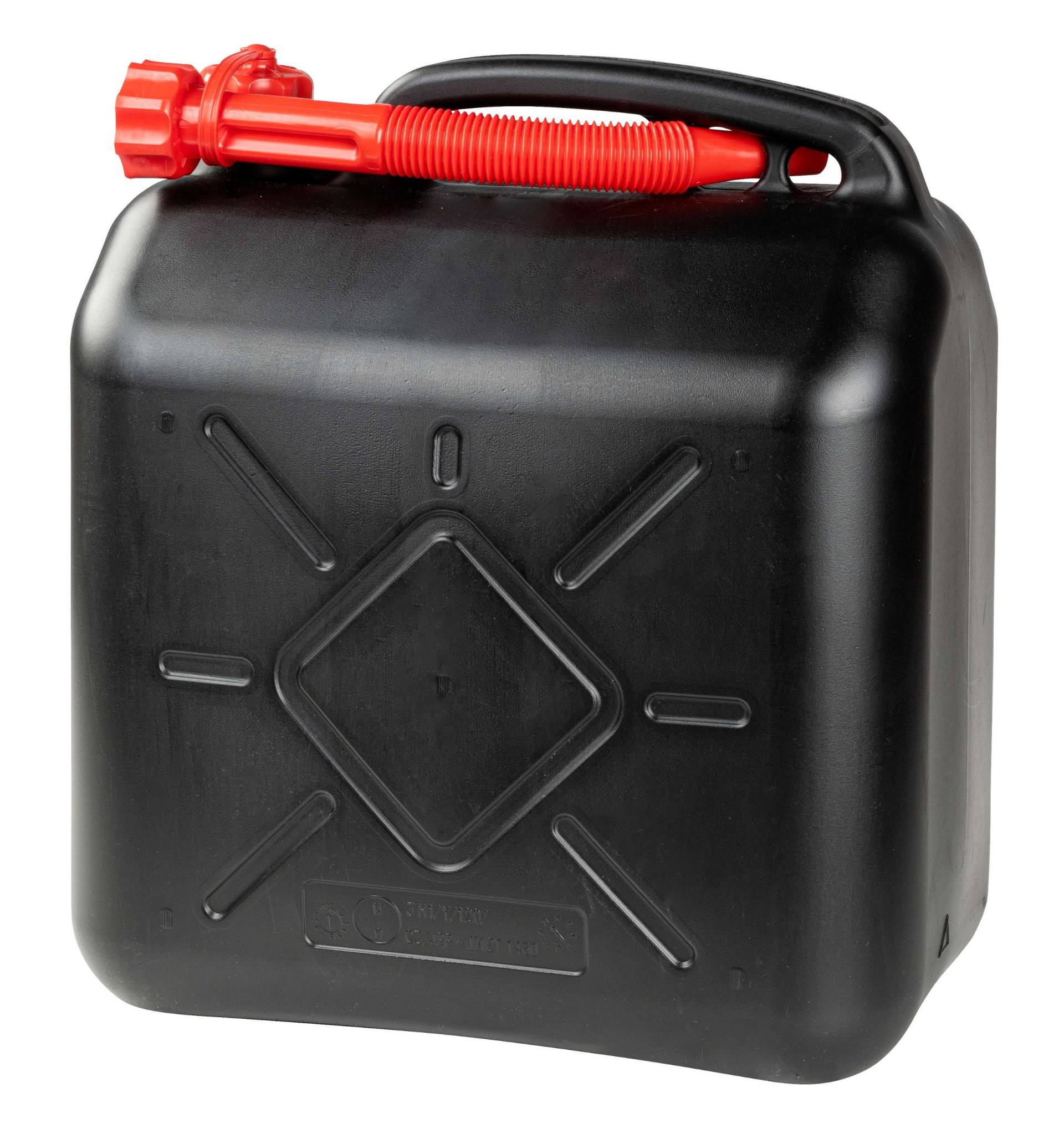 Benzinkanister 20 Liter, Krafstoffkanister UN-geprüft, Reservekanister mit Sicherheitsverschluss schwarz/rot von WALSER