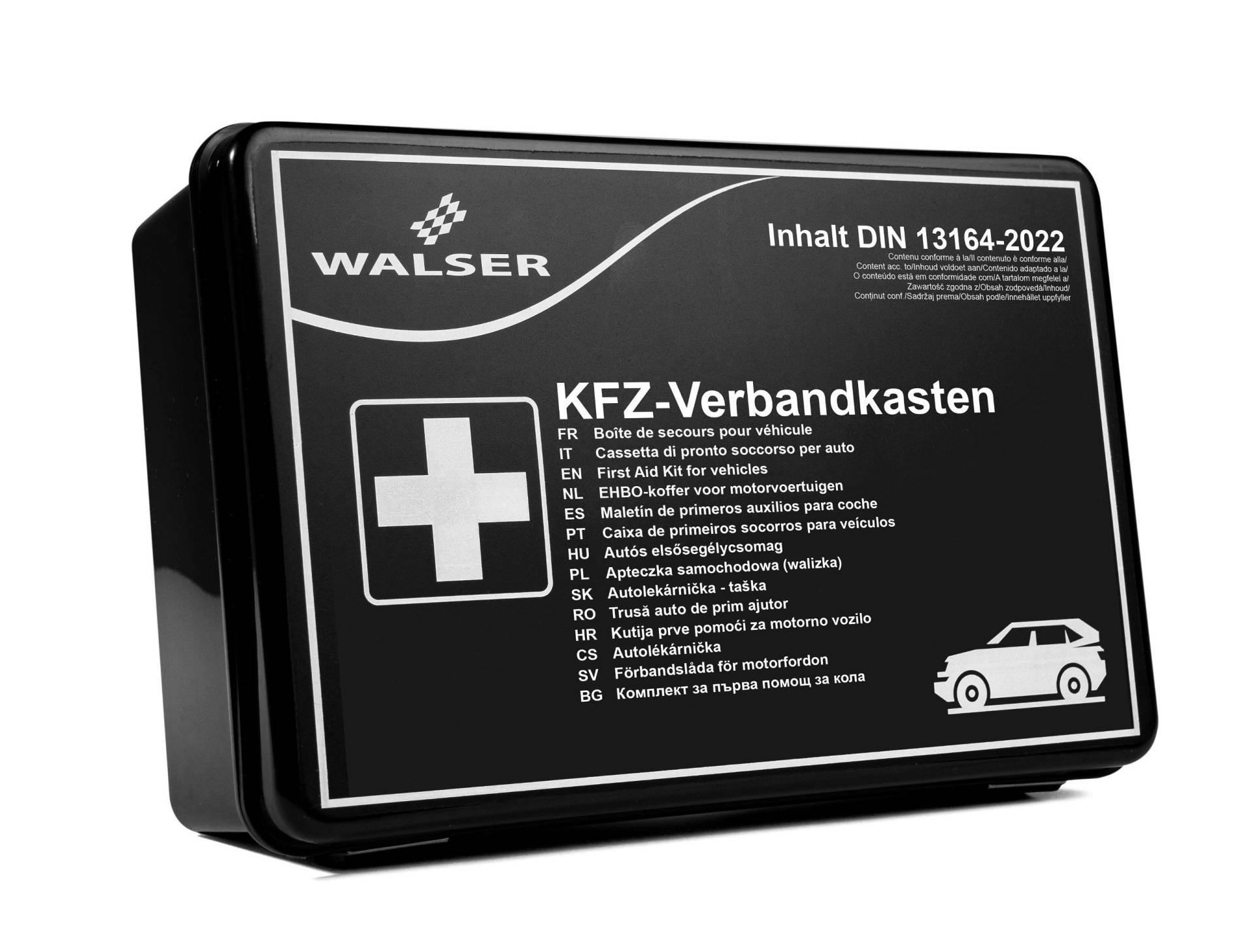 KFZ Verbandskasten schwarz nach DIN 13164:2022, Auto-Verbandskasten, Erste Hilfe Koffer schwarz von WALSER