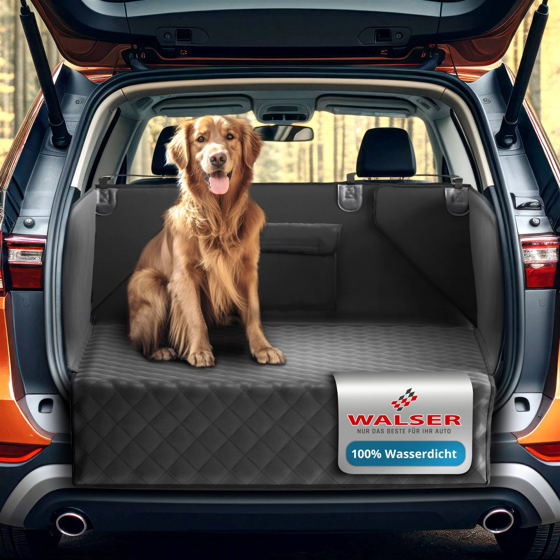 Kofferraumdecke Bello, Auto-Hundedecke, 3in1 Kofferraummatte mit Ladekantenschutz und Organizer schwarz von WALSER