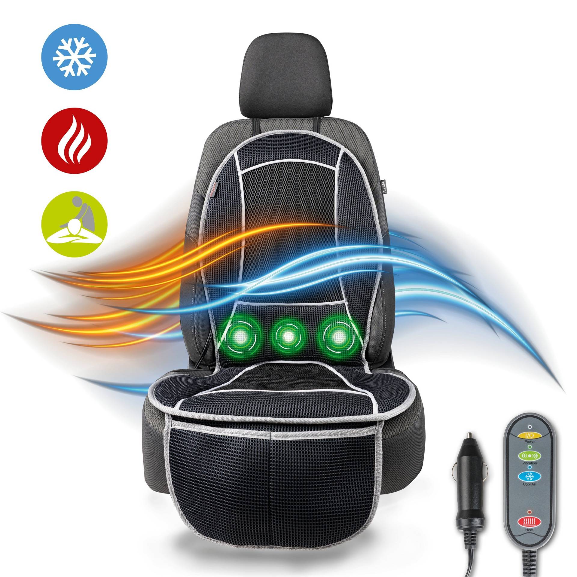 PKW-Sitzauflage CoolHeat, Auto-Sitzaufleger mit Heiz-, Kühl- und Massagefunktion schwarz von WALSER