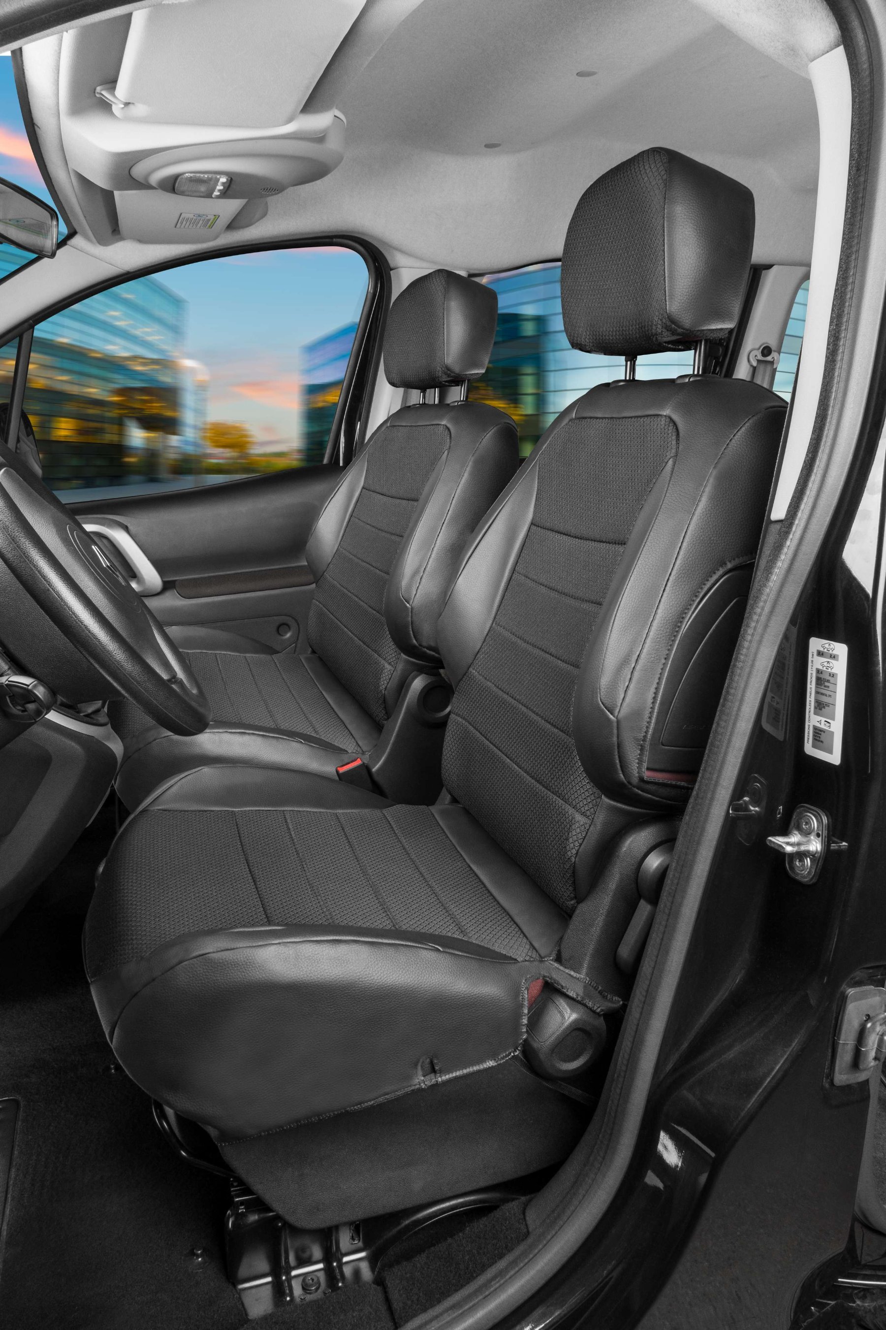 Passform Premium Sitzbezug für Fiat Doblo 02/2010-Heute, 2 Einzelsitzbezüge vorne + 1 Armlehnenbezug von WALSER