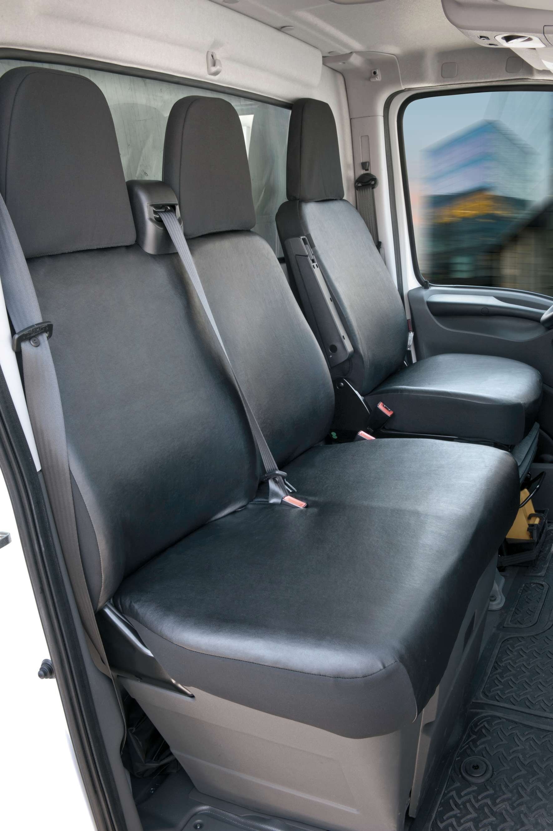 Passform Sitzbezug aus Kunstleder kompatibel mit Citroen Jumper II/Fiat Ducato/Peugeot Boxer, Einzelsitz Armlehne innen & Doppelbank von WALSER