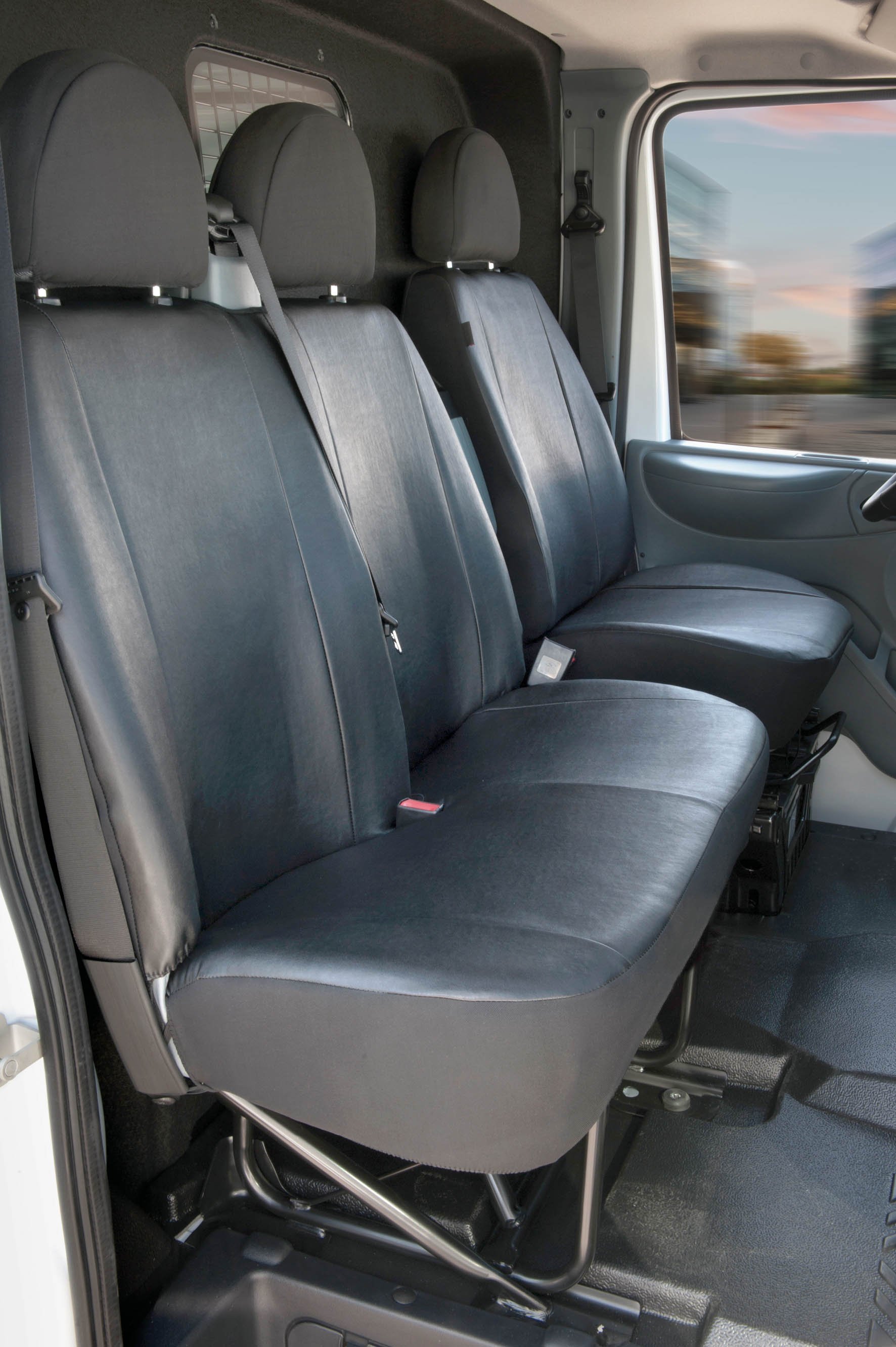 Passform Sitzbezug aus Kunstleder kompatibel mit Ford Transit, Einzelsitz Armlehne innen & Doppelbank klappbar von WALSER