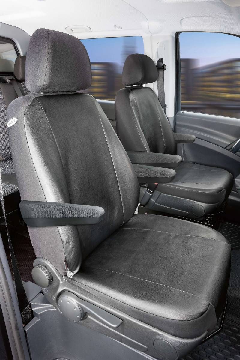 Passform Sitzbezug aus Kunstleder kompatibel mit Mercedes-Benz Viano/Vito, 2 Einzelsitze mit Armlehne innen & außen von WALSER
