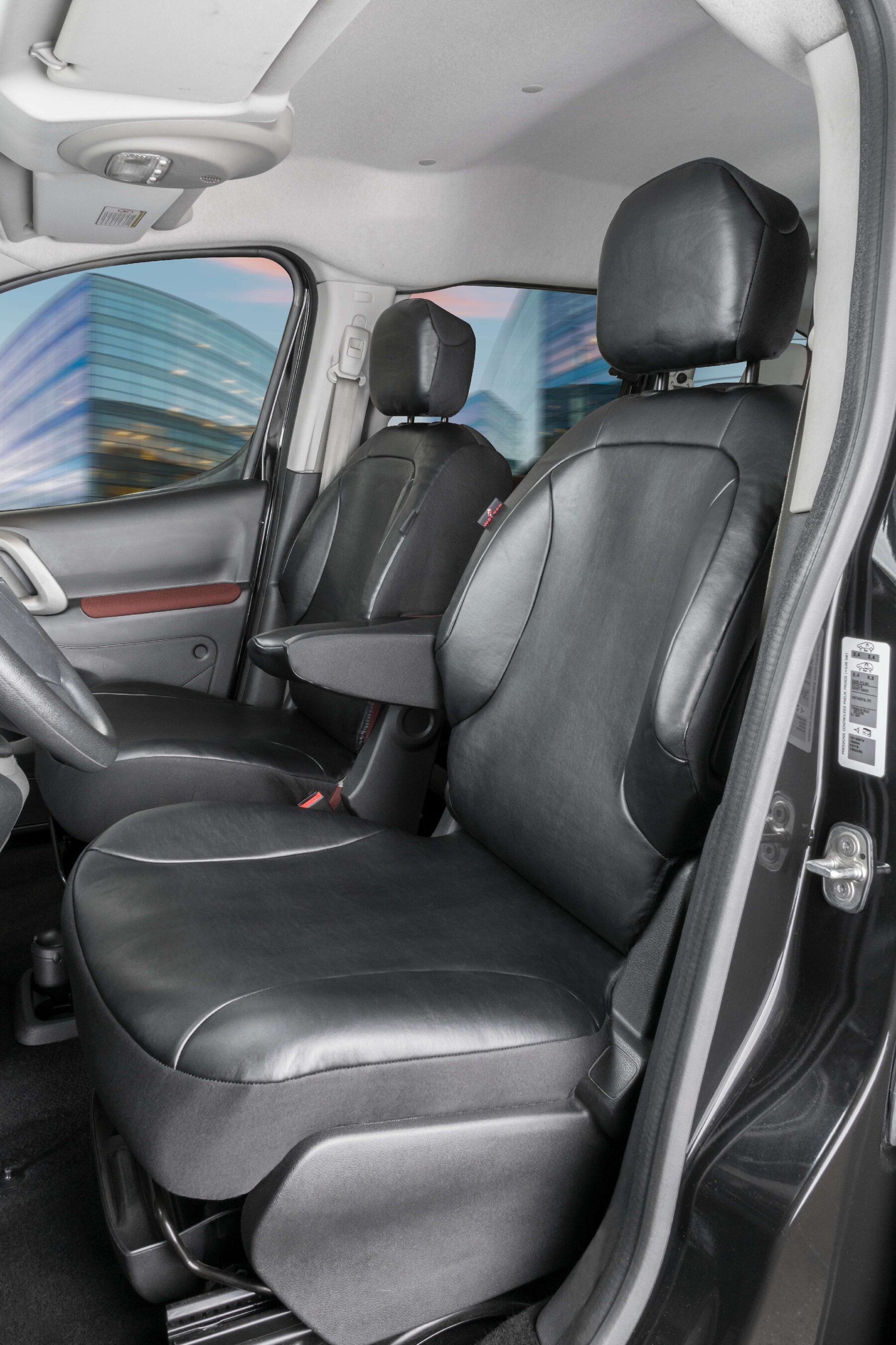 Passform Sitzbezug aus Kunstleder kompatibel mit Peugeot Partner, 2 Einzelsitze Armlehne innen von WALSER