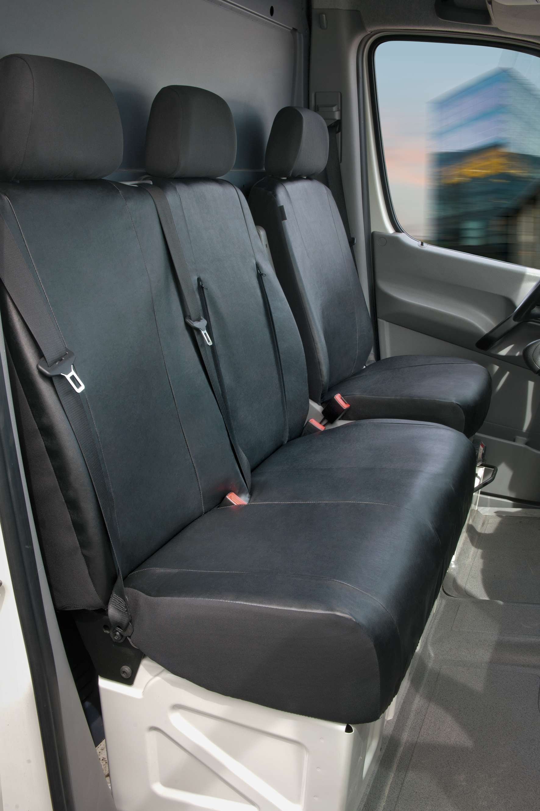Passform Sitzbezug aus Kunstleder kompatibel mit VW Crafter, Mercedes Sprinter, Einzelsitz Armlehne innen & Doppelbank klappbar von WALSER