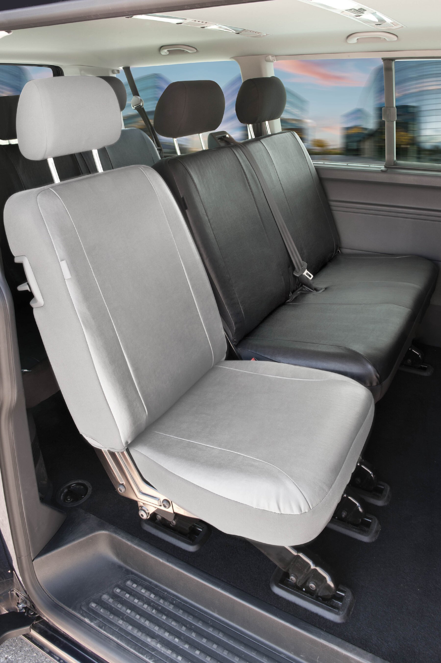 Passform Sitzbezug aus Kunstleder kompatibel mit VW T5, Doppelbank hinten von WALSER
