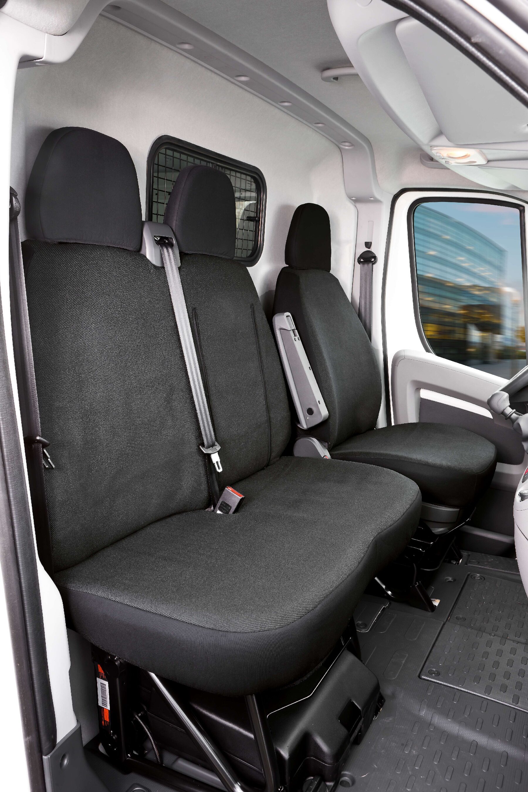 Passform Sitzbezug aus Stoff kompatibel mit Fiat Ducato, Einzelsitz Armlehne innen & Doppelbank von WALSER