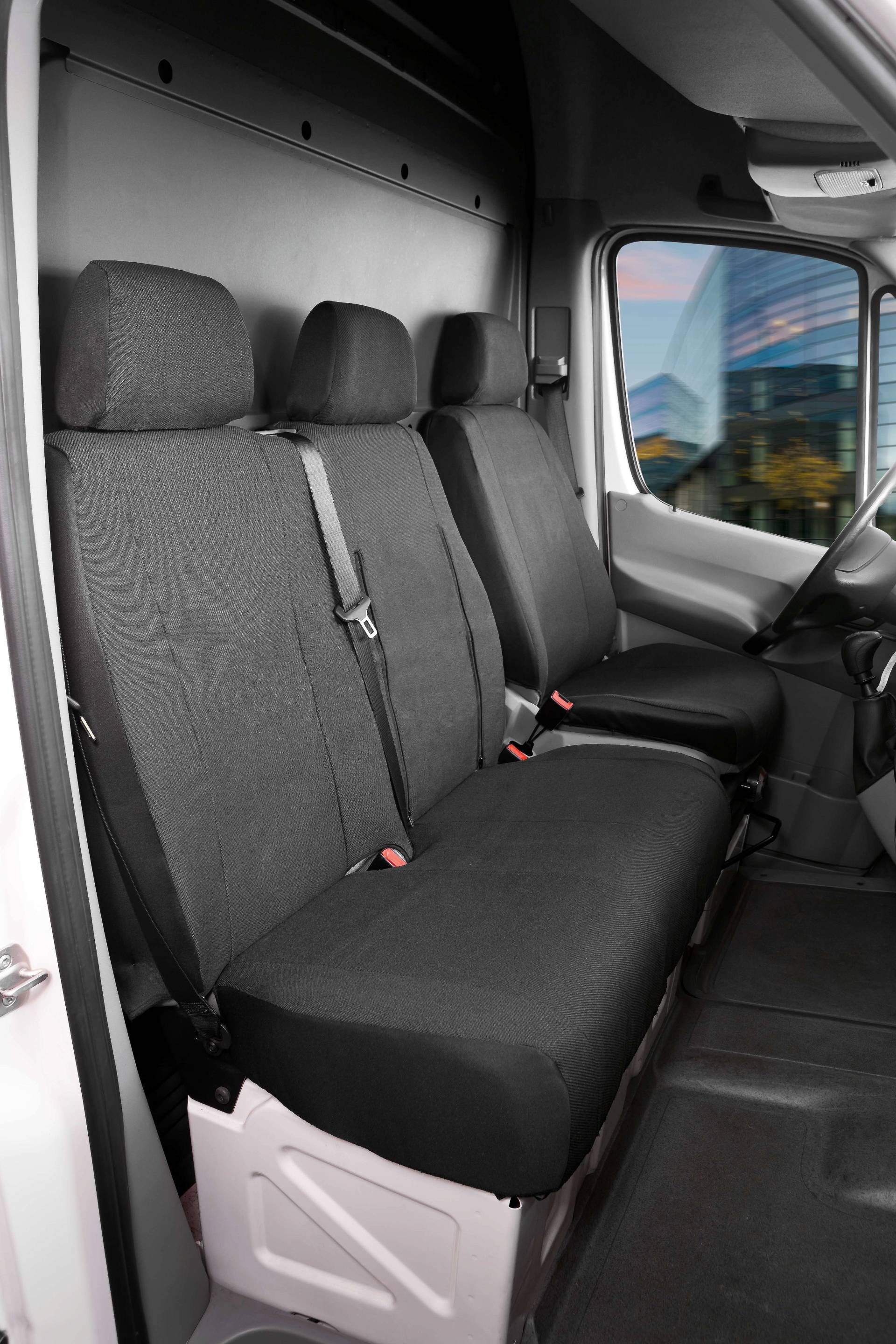 Passform Sitzbezug aus Stoff kompatibel mit Ford Transit, Einzelsitz Armlehne innen & Doppelbank klappbar von WALSER
