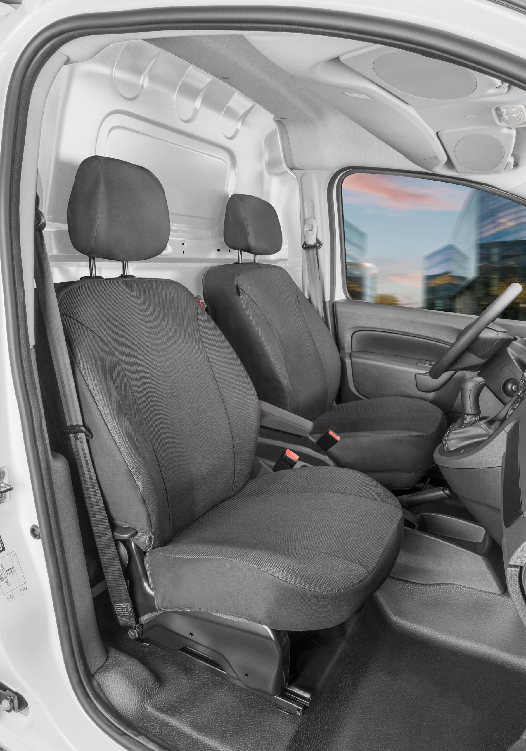 Passform Sitzbezug aus Stoff kompatibel mit Ford Transit Courier 2, 2 Einzelsitze vorne von WALSER