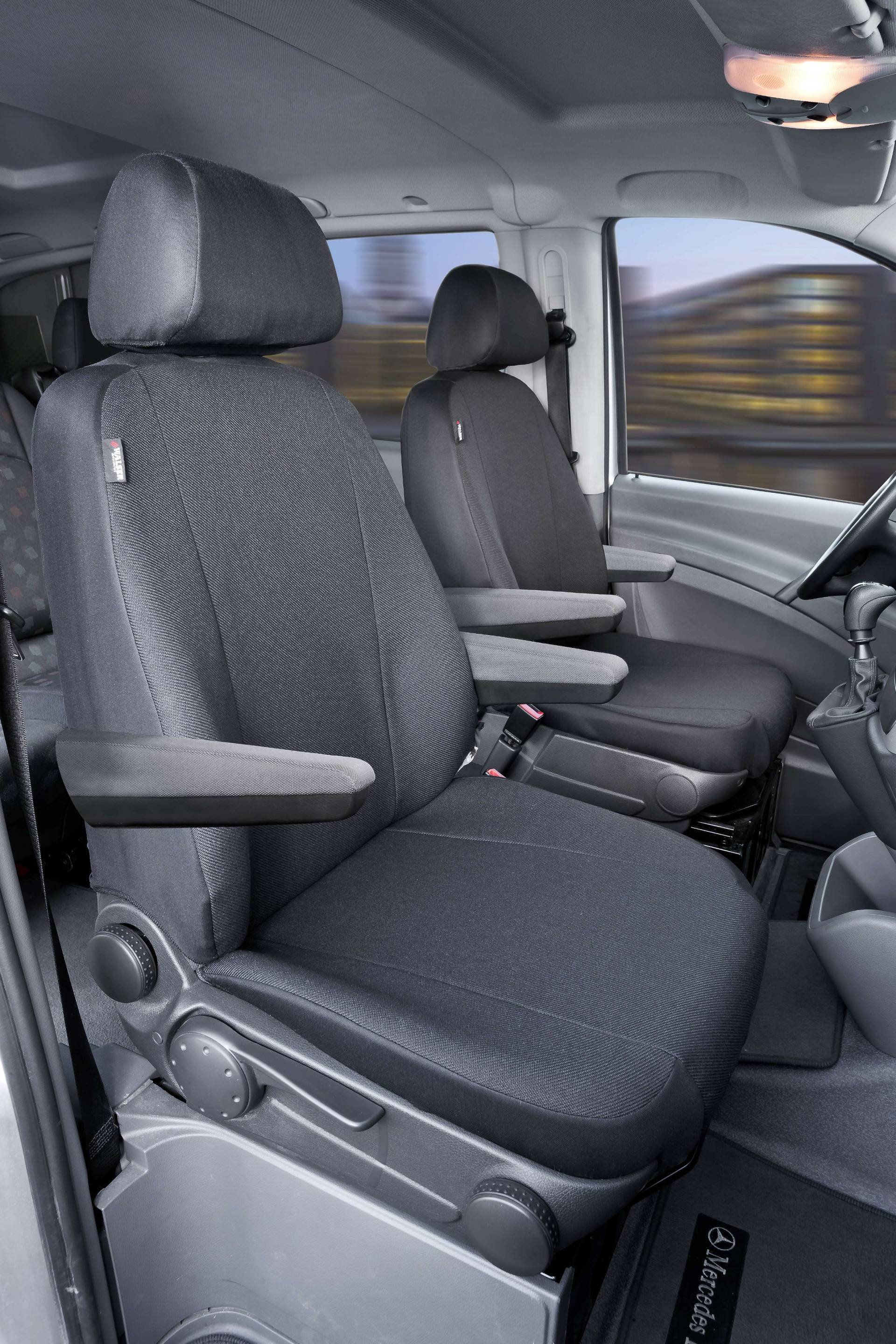 Passform Sitzbezug aus Stoff kompatibel mit Mercedes-Benz Viano/Vito, 2 Einzelsitze mit Armlehne innen & außen von WALSER