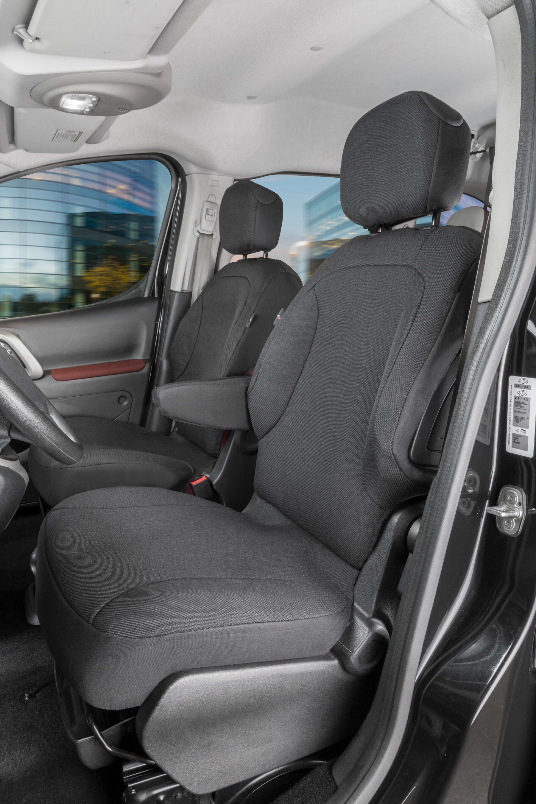 Passform Sitzbezug aus Stoff kompatibel mit Peugeot Partner, 2 Einzelsitze Armlehne innen von WALSER