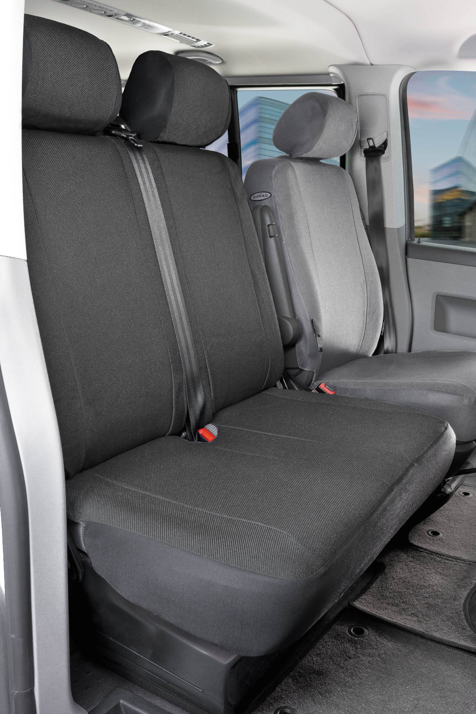 Passform Sitzbezug aus Stoff kompatibel mit VW T6, Doppelbank vorne klappbar von WALSER
