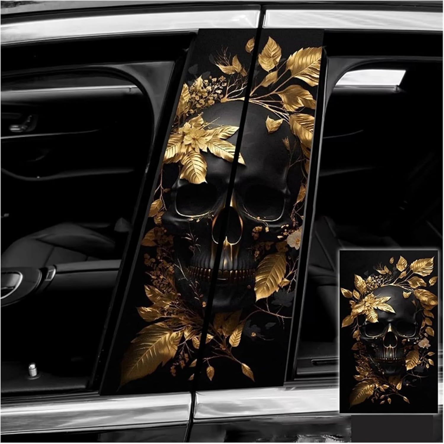 WANAHTON 2 Stück Totenkopf Rose HD Vinyl-Autoaufkleber Und -Abziehbilder, wasserdichte Sonnenschutz-Kratzschutz Für Die b säulen Aufkleber Personalisierte Fahrzeugtürsäule (#15) von WANAHTON