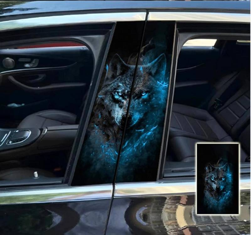 WANAHTON 2 Stück Wolf Lions Rose Tiger b säulen Aufkleber, HD Vinyl-Aufkleber, der zerkratztes Auto abdeckt, DIY-Autotür-Säulen-Aufkleber langlebiges Autozubehör (Farbe 9) von WANAHTON