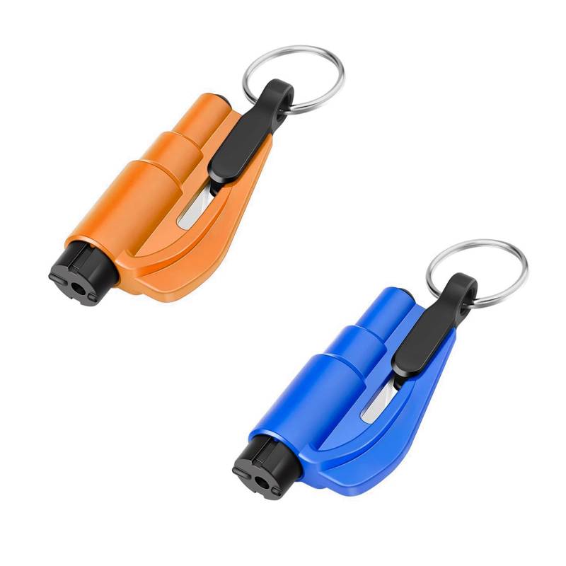 WANGENPING 2 Stück Gurtschneider Notfallhammer, 3 in 1 Notfall Schlüsselbund Auto, Mit Fensterbrecher Und Gurtschneider, Fluchtwerkzeug, Schlüsselanhänger Rescue Tool, Tragbar Und Einfach Zu Bedienen von WANGENPING