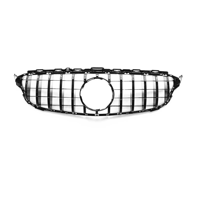 Facelift Grill Für Benz C-Klasse W205 2014–2018 C180 C200 C250 C300 C43 GT-Stil Kühlergrill Schwarz/Silber Obere Stoßstange Haube Mesh Kühlergrill Passend(Schwarz) von WANSONGHUI