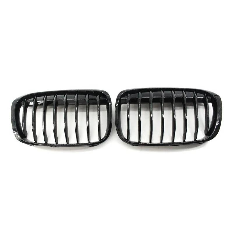 Facelift Grill Für X1 F48 F49 2016-2019 51117383363 51117383364 Paar Auto Vorderen Stoßfänger Haube Nieren Gitter Grill Ersatz Auto Zubehör Kühlergrill Passend(Gloss Black) von WANSONGHUI
