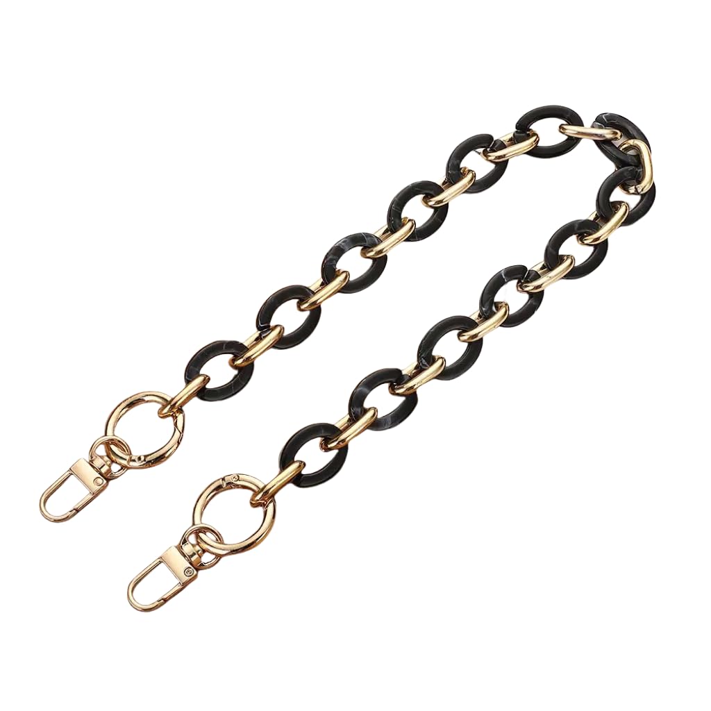 WANYI 40CM Taschenkette Gold Acryl Resin Taschengurte Ersatz Metallkette Taschenriemen Handykette Geldbörsenkette für DIY Taschen Handtasche Geldbörse mit Gold Karabiner (Schwarz) von WANYI
