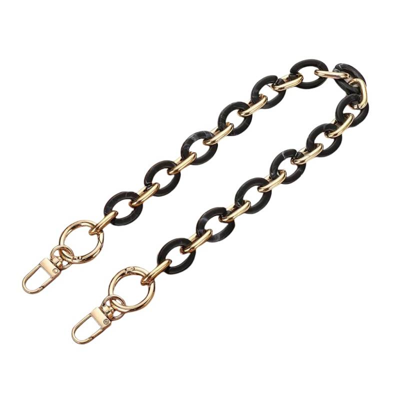 WANYI 40CM Taschenkette Gold Acryl Resin Taschengurte Ersatz Metallkette Taschenriemen Handykette Geldbörsenkette für DIY Taschen Handtasche Geldbörse mit Gold Karabiner (Schwarz) von WANYI