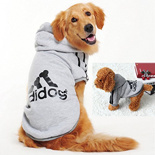 WaWa Kapuzenpullover für Hunde, Aufdruck "adidog", aus weicher Baumwolle, Grau von WAWA