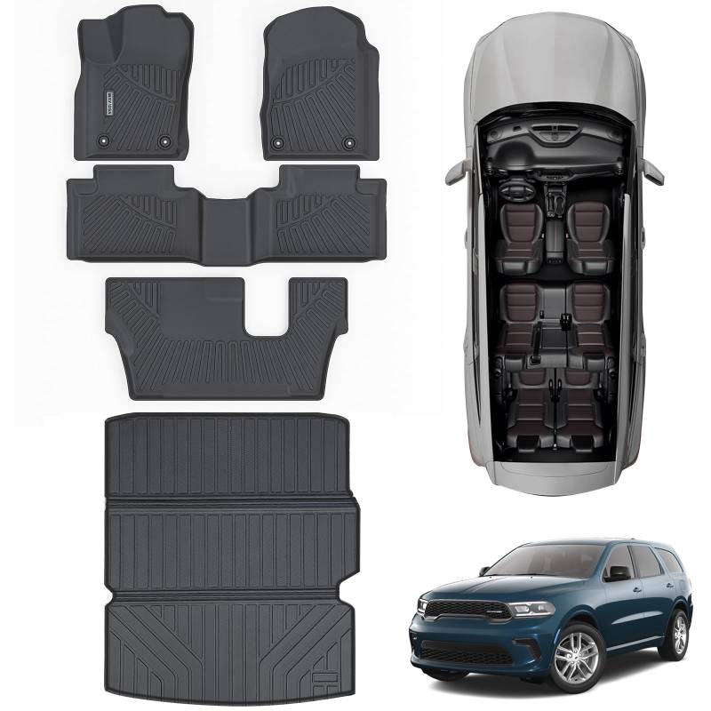 WAYIDSS Fußmatten und Kofferraummatte für Dodge Durango, 2. Reihe (nur passend für 7 Sitze), TPE Allwetterschutz, 3-reihig, Auto-Bodeneinlagen mit großen Kofferraumwannen von WAYIDSS