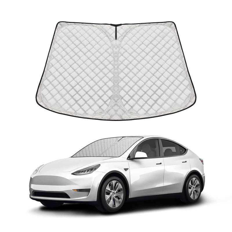 Für 2016–2023 Tesla Modell Y/3 Windschutzscheiben-Sonnenschutz, Sonnenblende Auto, verbesserte 4-lagige Hitzebeständigkeit, faltbares Frontfenster, Sonnenblende, stärkerer Sonnenschutz mit Textur von WDG