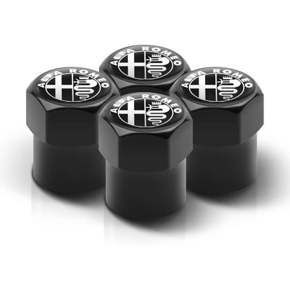 4 Stück Reifenventilkappen Auto für Alfa Romeo Stelvio, eloxiertes Aluminium Auto-Reifen Ventilabdeckung schwarz, korrosionsbeständig 4 Stück Reifenventilkappen Auto für Alfa Romeo Stelvio, eloxiertes Aluminium Auto-Reifen Ventilabdeckung schwarz, korrosionsbeständig von WDXIA