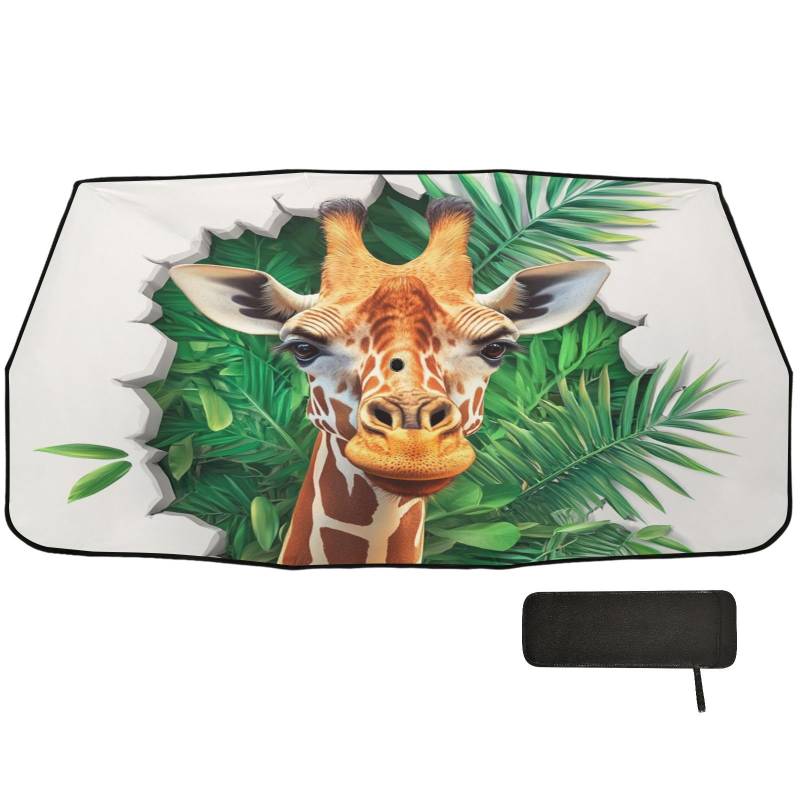 3D-Loch-Weißwand-Tier-Giraffen-Auto-Windschutzscheibe, Sonnenschutz, faltbares Design, UV-Schutz, automatisches Para-Autos von WDdZzyy