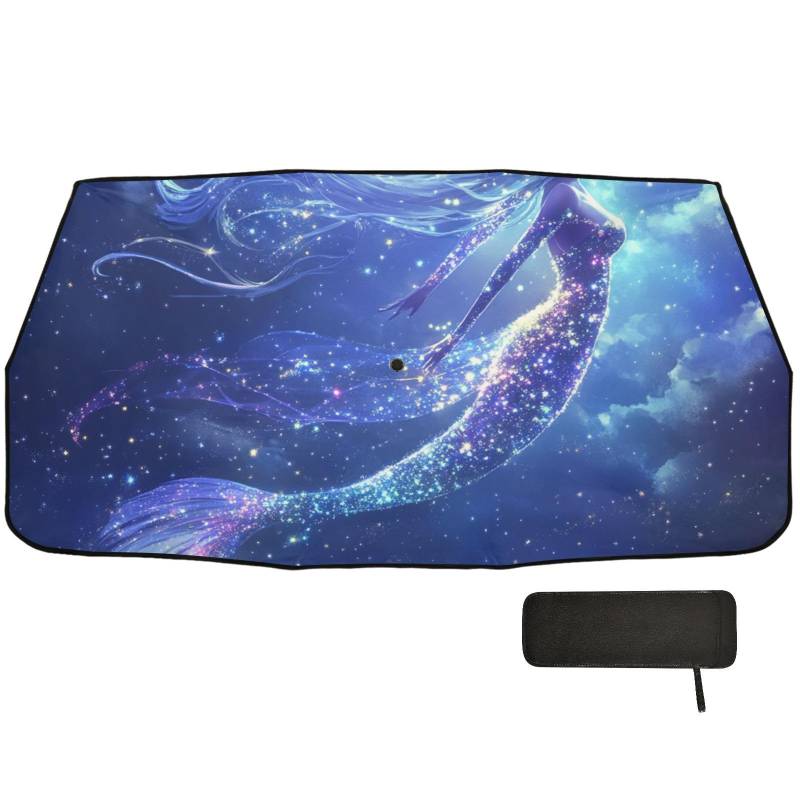 Ästhetischer Meerjungfrau-Regenschirm, blau, Auto-Sonnenschutz, Frontscheibe, faltbar, Sonnenblende für Damen, Cubre Sol Para Carro von WDdZzyy