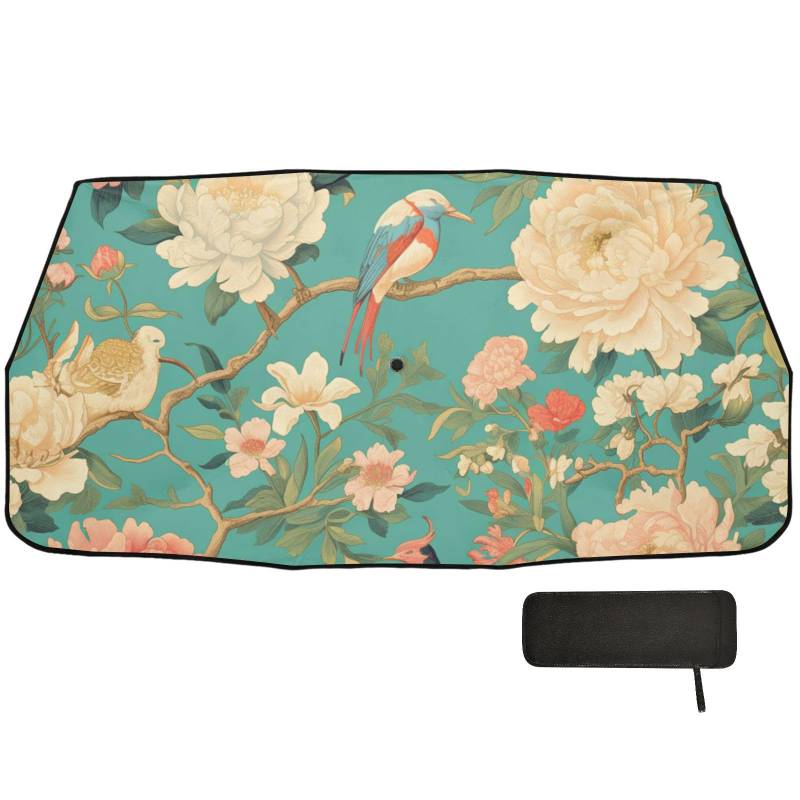 Blaue Blumen und Vögel, Auto-Sonnenschutz, Frontscheibe, faltbarer Organizer, Auto von WDdZzyy