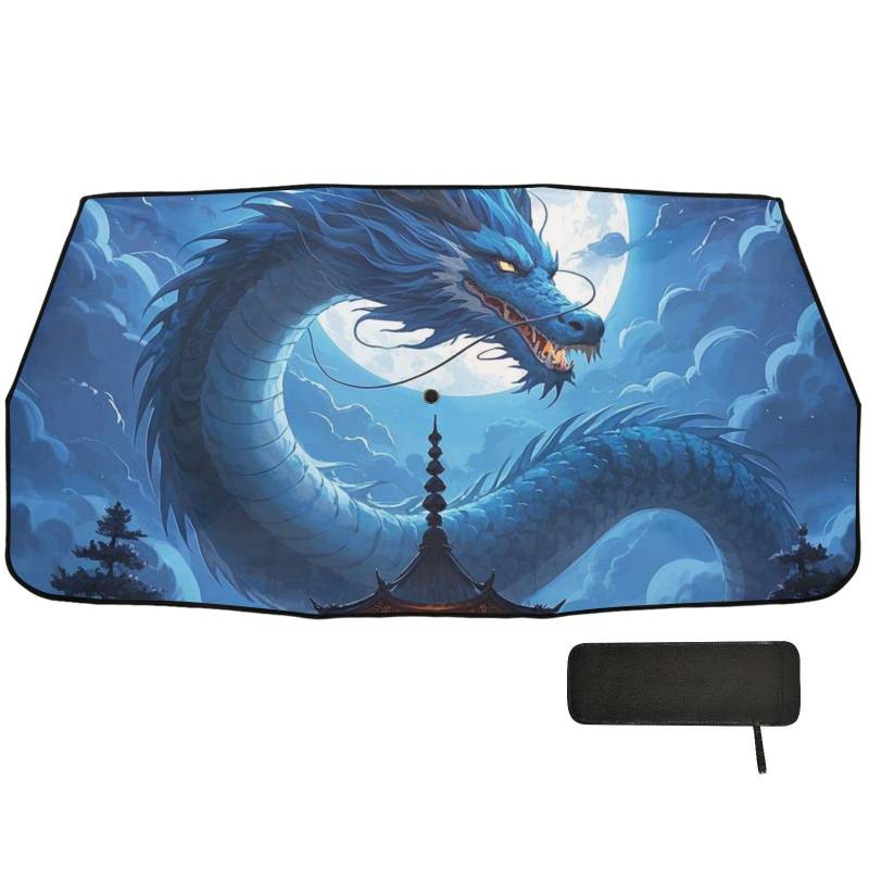 Chinesischer Drache blauer Mond Sonnenschutz für Windschutzscheibe, zusammenklappbar, für Frontscheibe, Tapa Sol Para Autos von WDdZzyy
