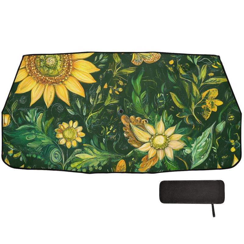 Einzigartige Sonnenblende, Sonnenblende, grüne Blume, für Windschutzscheibe, zusammenklappbar, Sonnenblende, Cubre Sol Para Carro von WDdZzyy