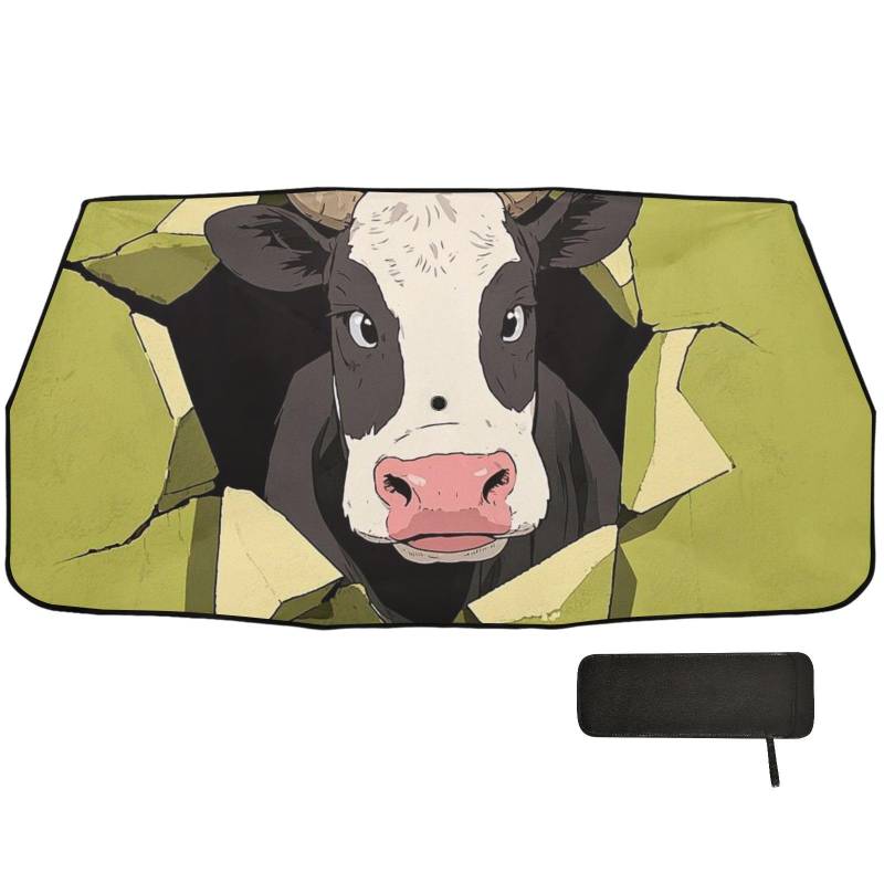 Lustiger Cartoon-Wandschirm, Kuhgrün, Auto-Sonnenschutz, faltbar, Organizer, Sonnenschirm, Parabrisas Delantero von WDdZzyy